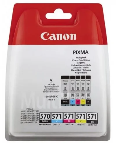 Set 5 cartuse  originale  Canon cerneala PGI-570BK CLI-571BK CLI-571C CLI-571M CLI-871Y