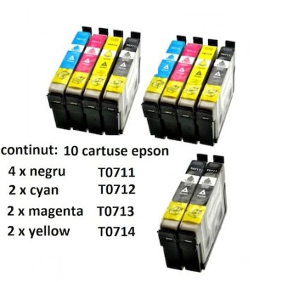 Set 10 Cartuse, GraphiteK, Compatibile Epson T0711/0712/0713/0714