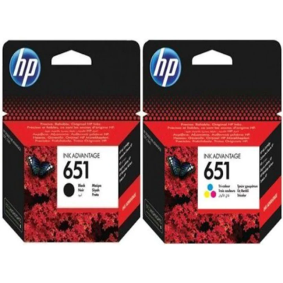 Set Cartuse originale Hp 651 negru si HP 651, color, C2P10AE, C2P11AE