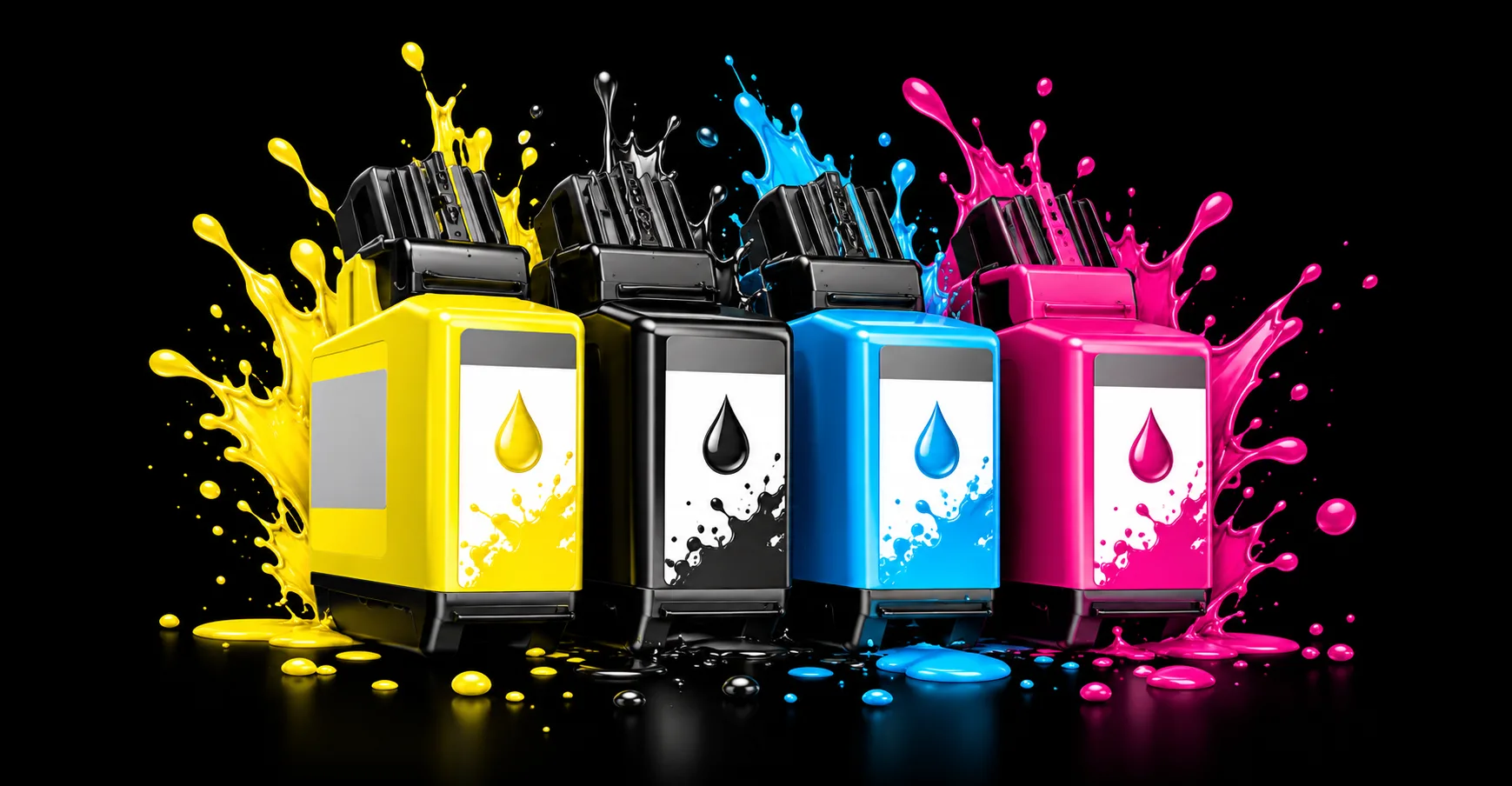 Cartușe de cerneală CMYK în splắșuri vibrante.png
